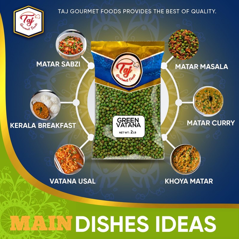 TAJ Green Peas Whole, 4-Pounds, Dried Whole Vatana Matar, Marrowfat