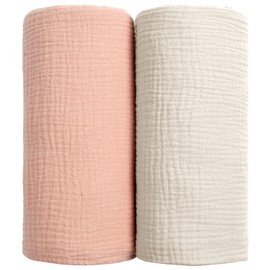 lulumoon Muslin Swaddle Blanket Baby - Cotton Swaddling Blanket Soft Baby Receiving Blanket Neutral 2Pack(Navy)