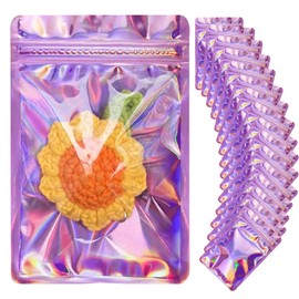 100pcs Holographic Bags for Small Business Resealable Mylar Bags for Food Storage Snack Size Ziplock Baggies with Clear Winodw Packaing Jewelry Lip Gloss Candy(3.4x5inch)
