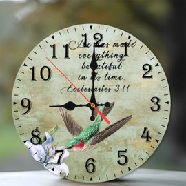 Lancholy 10-Inch Silent Wooden Wall Clock, Hummingbird Sipping Lily on Vintage Clock ” Silent Non-Ticking Clock, Battery Operated (AA Batteries Not Included), Artistic Home Decor