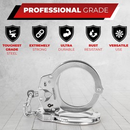 vulcanforce Handcuffs Law Enforcement - Heavy Duty Steel Chain Hand Cuffs - Includes 2 Keys - Extra Sturdy Double Lock - 16 Locking Positions Fit Most Wrists - Perfect for Security, Training (Silver)