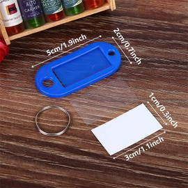 Key Tags, 100pcs Keychain Tags with Split Ring and Label Window, Plastic Identification Tags Label for Mailbox, Lockers, Luggage, Pet Names Tag, 10 Colors