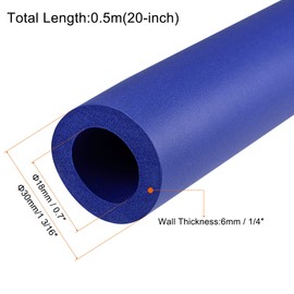 sourcing map Foam Grip Tubing Handle Grips 18mm ID 6mm Wall Thick 0.5m Blue Non-Slip for Fitness, Tools Handle Support