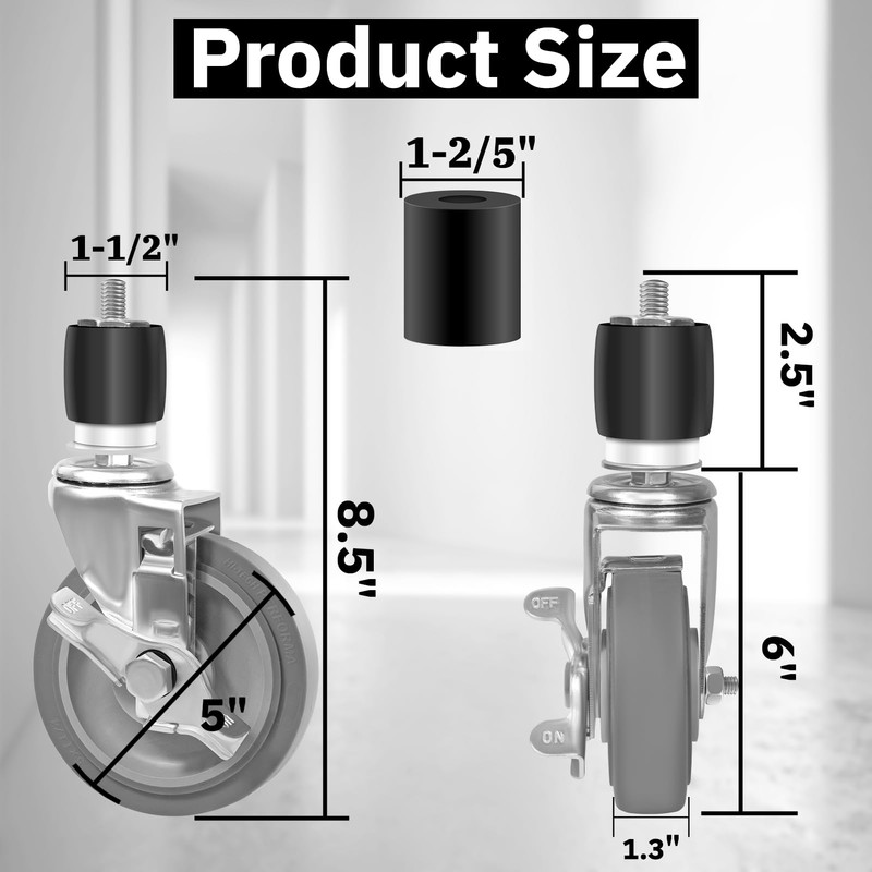 5 Inches Prep Table Wheels, Expanding Stem Caster Wheel Set