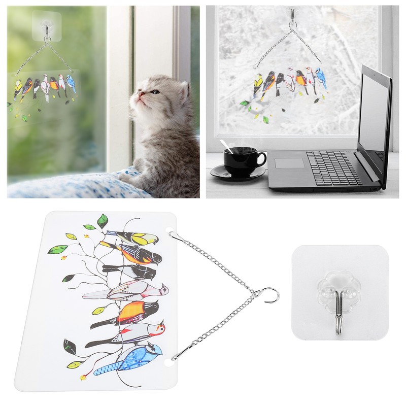 Birds On A Wire Ornament Glass Window Panel Suncatcher Hangings