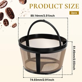 BOHUIZ 2Pcs Reusable Coffee Filter Basket for 4-6 Cup Coffee Makers, Gold Mesh Coffee Filter with Handle for Mr. Coffee, Black+Decker, and Most 4-6 Cup Basket-Style Brewers