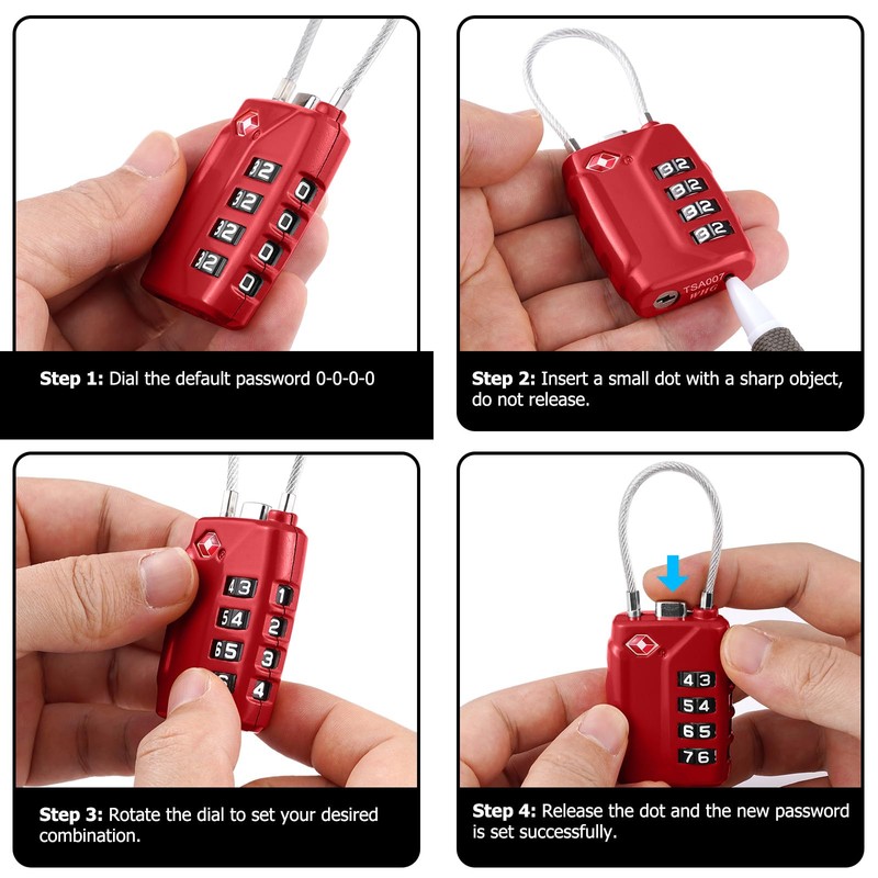 SharkByte TSA Approved Suitcase Locks - 4-Dial Security Travel Combination