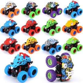 DERTE 12 Pack Dinosaur Trucks Toys for Kids 3-5 Friction Powered Dino Vehicles Toys Push and Go Car Playset Birthday Christmas Party Inertia Dinosaur Train Gifts Outdoor Toys for Toddlers Boys Girls