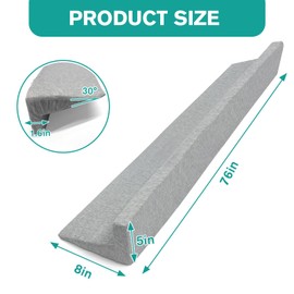 76"x8"x5" Bed Wedge Pillow for Headboard Bed Wedge Gap Filler Cover 1.5-inch Gaps Mattress Wedge Gap Filler to Stop Items Falling Down(Grey)