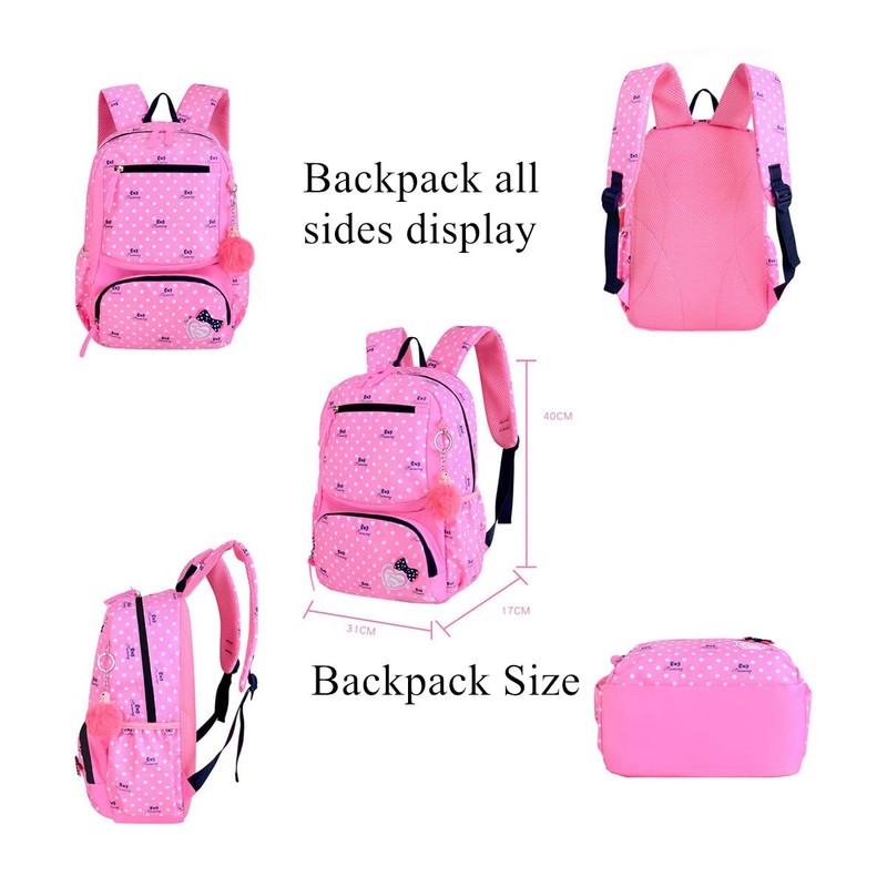 VIDOSCLA 3Pcs Crown Prints Backpack Sets Bowknot Primary Schoolbag Travel