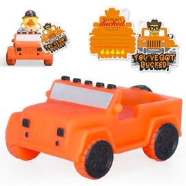 Pato de goma para jeeps con accesorios de coche (coche naranja + tarjeta + banda de goma), decoración vibrante de tablero de instrumentos, juego de oc