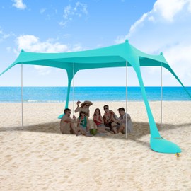 ihuan Beach Tent Sun Shelter 11X11FT UPF50+ with 4 Aluminum Foldable Poles, Easy Setup Outdoor Shade Canopy for 8 Person, Cool Cabana for Fishing, Family Trips, Backyard Picnics