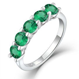 YL Birthstone Women's Rings 925 Sterling Silver 5A Cubic Zirconia Stackable Ring Eternity Ring Jewellery Gifts for Women Mother Girlfriend, Silver Silver 05-May & Emerald, Emerald