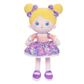OUOZZZ Baby Doll, Soft Cloth Doll Girl, Purple Flower Dress, Cloth Doll Cute Doll for Children 3+ Months - Baby Gift for Birth Girl Boy, 38cm
