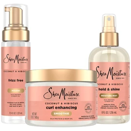 SheaMoisture Curl Care Bundle, Coconut & Hibiscus, Curl Enhancing Smoothie, Hold & Shine Moisture Mist, Frizz Free Mousse for Curly Hair, Wavy Styles