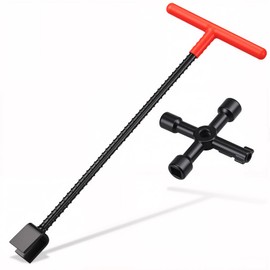 Manalete 17 Inch Water Meter Key with 4-Way Utility Key - Heavy-Duty Water Shut Off Tool for Curb Main, Underground Stop/Waste, Enforced Rebar Steel, T-Handle & U-Head