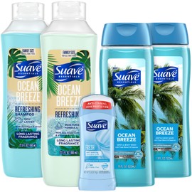 Suave Body Wash 2-Pack, Shampoo & Conditioner, Ocean Breeze + Fresh Antiperspirant Deodorant for Women (5 Piece Set)