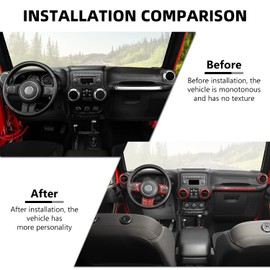 RAZPOY JK 18PCS Interior Trim Kit, Steering Wheel Trim & Gear Shift Cover Air Conditioning Vent Trim Compatible with 2011-2017 Jeep Wrangler JK 4-Door, Red Carbon Fiber