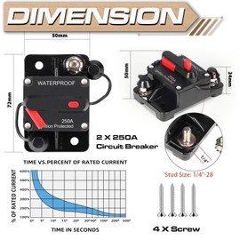 HOISGEAR Pack of 2 250 A Circuit Breaker Car Automatic Fuse Holder 12V-48V DC 250A Waterproof Fuse Holder Automatic Fuse Switch with Manual Reset for Car Truck Boat Marine Stereo