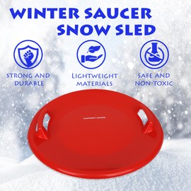Slippery Racer Heavy-Duty Cold Resistant Downhill Pro Adults and Kids Plastic Outdoor Winter Saucer Disc Snow Sled with Handles, Red (2 Pack)