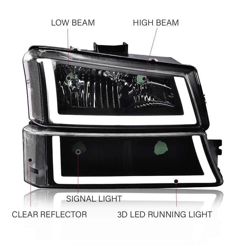 PIT66 LED DRL Headlight Assembly Compatible with 2003-2006 Chevy Silverado