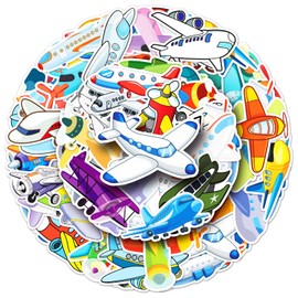 50PCS Cartoon Airplane Stickers, Waterproof Vinyl Plane Decals for Kids DIY Crafts Scrapbooks Journals Laptops Water Bottles, Fun Aircraft Stickers for Boys Girls School Decor