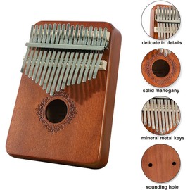 Kalimba Thumb Piano 17 Keys Portable Finger Piano, Retro Style Mbira Finger Piano with Study Instruction and Tune Hammer, Gifts for Music Beginners Lovers Players