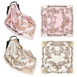 2 Pieces of European Pattern Silk Scarves, Silk Scarf Gifts, Elegant Scarves, Fashionable and Versatile Scarves, Women's Scarves, Accessories for Wear White