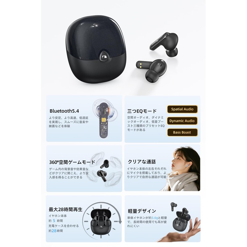 Nakamichi Wireless Earphones, Bluetooth 5.4, 3 EQ Modes, Hands-free Calling,
