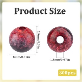 SOFPLATE 300Pcs Dark Red Crackle Beads 8mm Acrylic Crystal Beads Ball Round Small Transparent Plastic Smooth Loose Spacer Bead for Jewelry Making Bracelet Necklace Earring Supplies DIY Craft Beginner