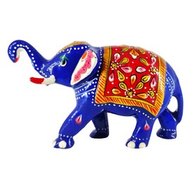 CAMLI Handmade Hand-Painted Elephant Statue Table Top Decor for Home and Office, Blue, CAM-7895