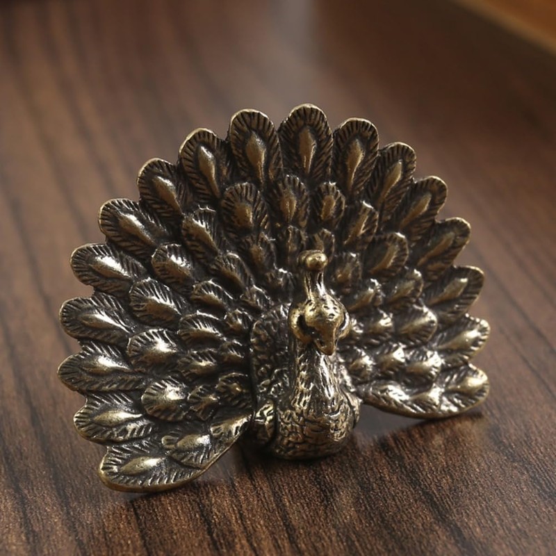hobbyme Brass Ornaments, Solid Retro Peacock Open Screen Office Tabletop