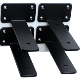 2 Pack - 6 inch Black Hidden L Shelf Bracket (1/5 Inch Thicked) Iron Floating Shelf Brackets Rustic Industrial Metal Brackets for Shelf Support
