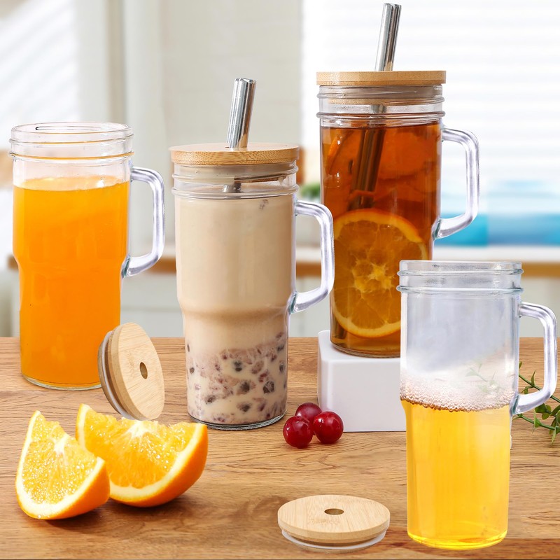 Glass Cup with handle - 24oz Tumbler glass cup with
