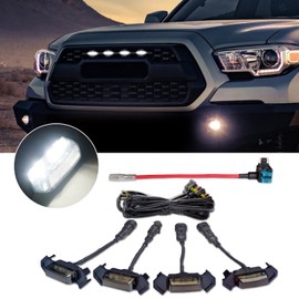 MUHEVNEE LED Lights 4PCS Front Grille Raptor Lamps Car Accessories for 2016 2017 2018 2019 Toyota Tacoma TRD Pro waterproof with Harness & Fuse (Black Shell with White Light)