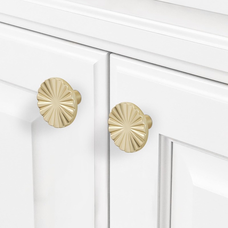 POVEFONK 10 Pack Brushed Brass Kitchen Cabinet Knobs Gold Drawer