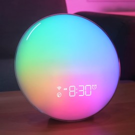 Sunrise Alarm Clock Sound Machine, Smart Wake-up Light, Wake Up Light with Sunrise/Sunset Simulation, Ambient Light & Sleep Assistant White Noise Sound Machine Baby Night Light, Touch & App Control