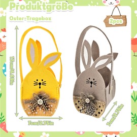 Scinzene Osterkörbchen für Kinder - 2 Stück Filz-Osternester mit Hasenmotiv, Personalisierbare Ostertasche zum Befüllen, Festliche Deko für Ostereiersuche und Tischdekoration