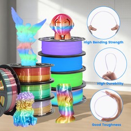 MIKA3D 8 Spools Different Popular Colors 3D Printing Filament PLA Bundle, 1.75mm 4 Different Silk Rainbow PLA, 4 Different Glow in Dark PLA, Total 8 Spools Packed, 0.25kg/Spool, Total 2kg