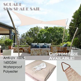 Alion Home 10' x 10' Waterproof Curved Edge Polyester Woven Sun Shade Sail in Vibrant Colors (Beige)