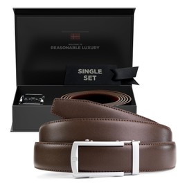 Nordform Men's Leather Belt without Holes with Scratch-Resistant Buckle - Handmade - Scandinavian Quality - Adjustable Size - High-Quality Leather - Single Set (Mocha, Matte Silver), mokka
