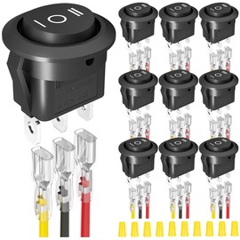 MKBKLLJY 10Pcs 3 Way Round Rocker Switch 12V Waterproof 3Pin 3Position ON/Off/ON 6A/250V AC 10A/125V DC SPDT 20mm Black Circle Toggle Switch with Terminal Wires for Auto Car Boat Household Appliance
