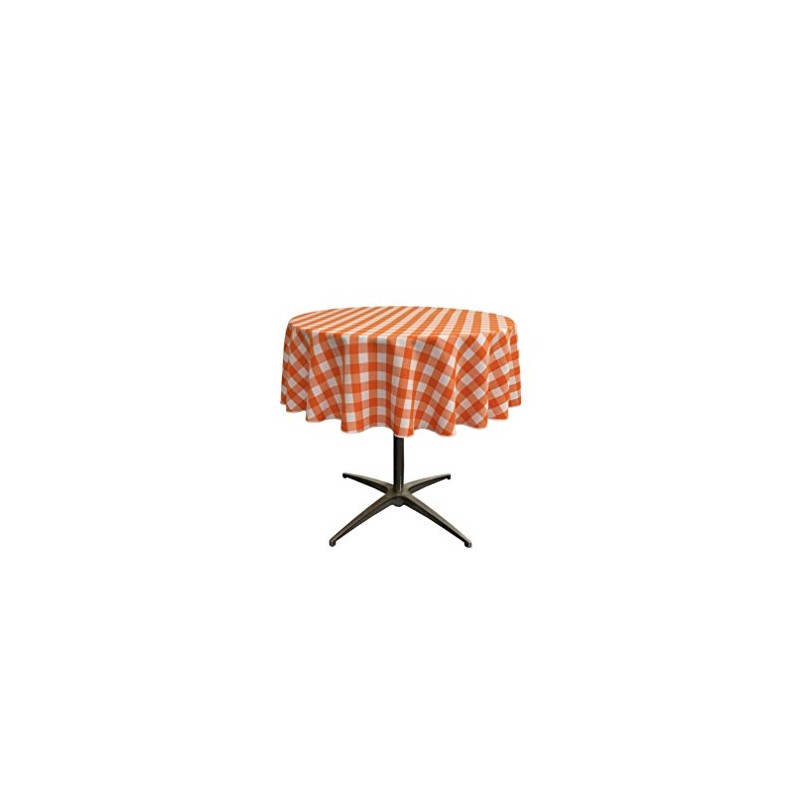 LA Linen Poly Checkered Round Tablecloth, 51-Inch, Orange/White