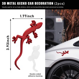 Dickno 2 PCS Gecko Car Stickers, Fashion 3D Gecko Shape Metal Badge Decal, Auto Window Door Bumper DIY Decoration Emblem Sticker, Universal Vehicle Exterior Decor Accessories (Red)