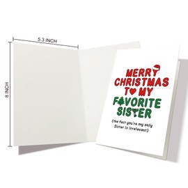 Nchigedy Funny Christmas Card for Sister, Sister Christmas Card, Happy Christmas Card from Brother Sister, Merry Christmas to My Favorite Sister