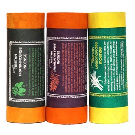 Original Tibetan Incense Sticks Set Spiritual 3 x 30 Pieces, Handmade, 100% Natural & Organic, with Stick Holder