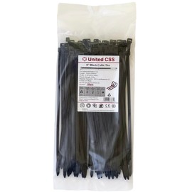 Cable Zip Ties 8 Inch Black, 100 Pcs, 50 Lbs Tensile Strength, Self-locking UV Resistant Plastic Nylon Wire Ties, for Indoor and Outdoor Use, by United CSS (8" Black 50lb 100pcs)