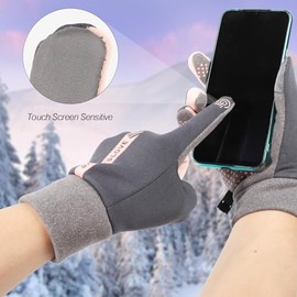 Mayoii Winter Gloves Men, Waterproof Windproof Winter Gloves for Women, Non-Slip Winter Work Gloves, Winter Warm Touch Screen Gloves for Cycling, Running, Hiking, Outdoor Work (Women's Grey Pink)