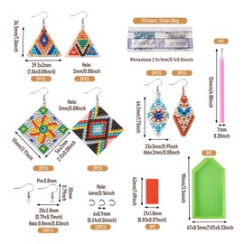 Bestewelry 12pcs Diamond Art Painting Earring Making Kits Rhombus Triangle Vintage Bohemian Dangle Drop Earrings for DIY Crafts Jewellery Making