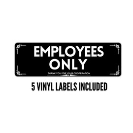 Employees Only Vinyl Signs Stickers - 5 Pack 7.5 x 2.5 in for Stores, Restaurants, Businesses, Office Employees Only Sign Premium Self-Adhesive Weatherproof UV Resistant Vinyl Sticker Black/White
